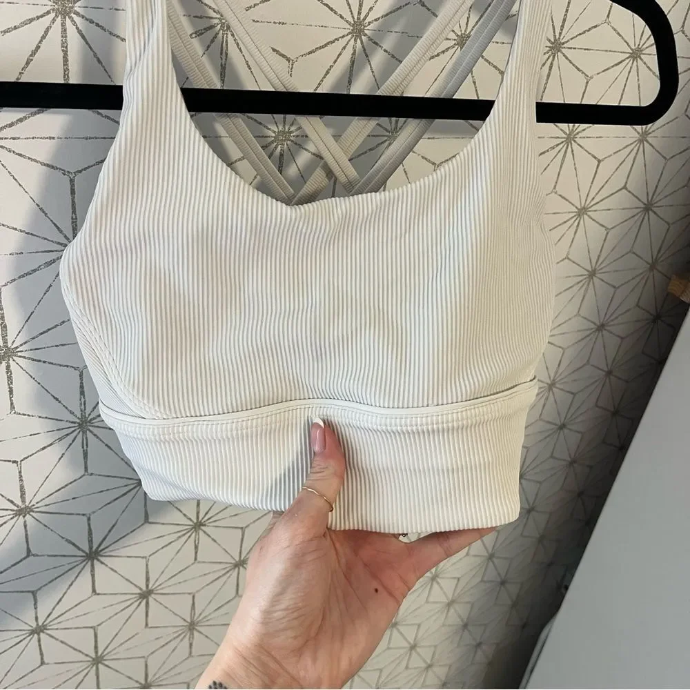 Lululemon Energy Bra White Longline Ribbed